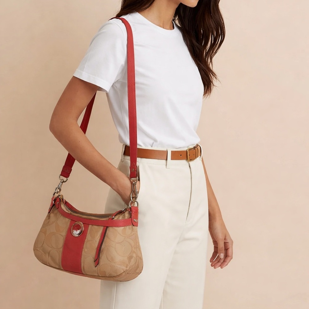 Coach 19218 Tan & Salmon Signature Purse